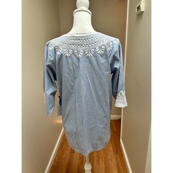 NEW NWT Mi Golondrina Hand Made Tunic Top Blue White size Small - Picture 9 of 9
